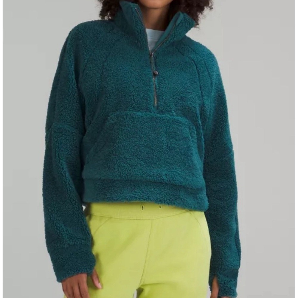 Lululemon Athletica Scuba Oversized Cropped Fleece Funnel Neck Green Teal Sz M/L